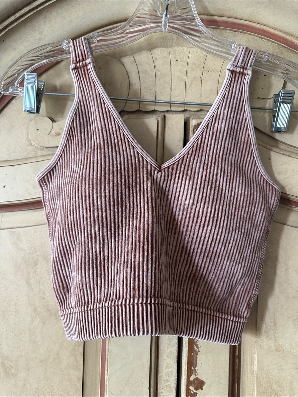 Zenana Outfitters Ribbed V-Neck Brami/Bralette -Mineral Wash Brown size L/XL